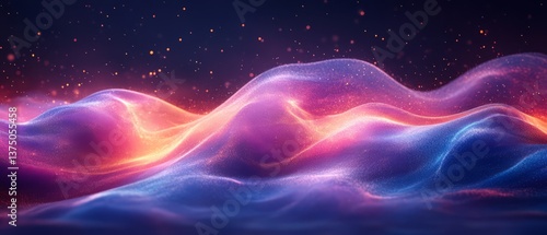 Digital waveforms in blue and purple, abstract background. Abstract digital background with flowing waves in vibrant blue and purple hues. Radiant lighting, flowing motion, deep textures