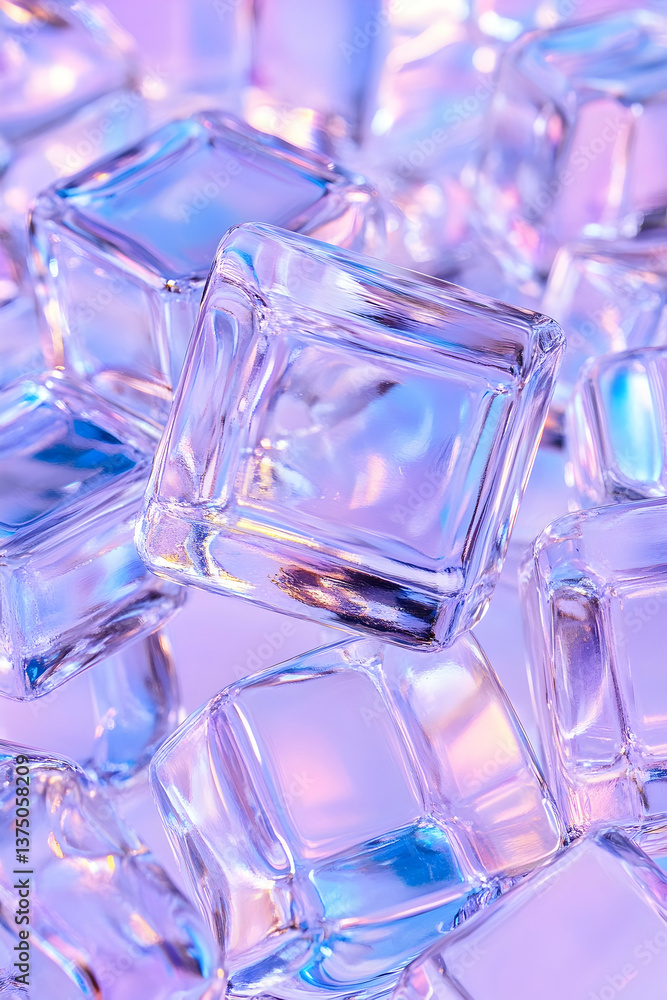 Iridescent ice cubes on a pastel background Iridescent ice cubes on a pastel background