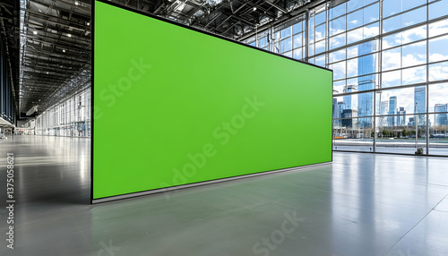 Large green screen in modern convention center . AI generative