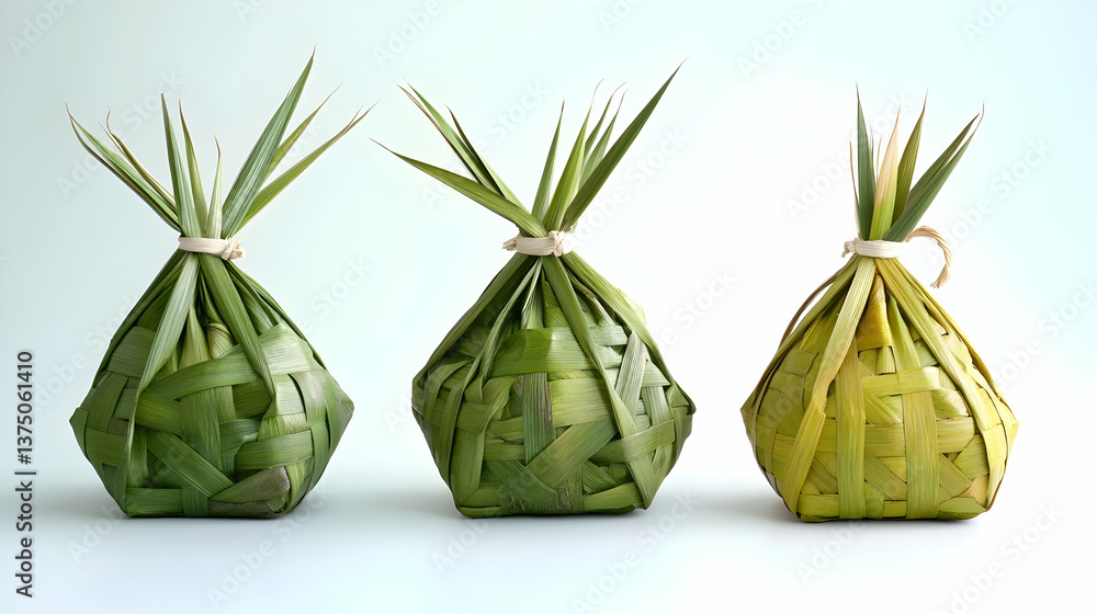 Naklejka premium Three Weaved Pandan Leaf Packages Ready for Gift Giving or Decoration