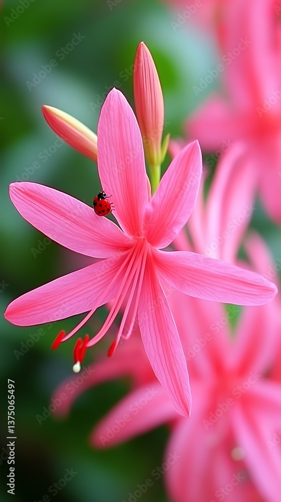 Pink flower with ladybug, and garden closeup. Pink flower with ladybug, and garden closeup.