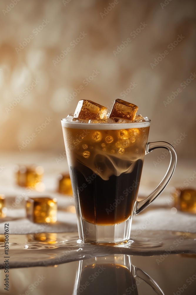 Iced Coffee Drink with Ice Cubes and Creamy Swirls Refreshment Iced Coffee Drink with Ice Cubes and Creamy Swirls Refreshment