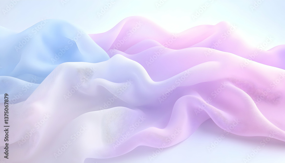 Obraz premium Soft pastel fabric draped elegantly, showcasing a gentle ombre effect from light blue to pink . AI generative