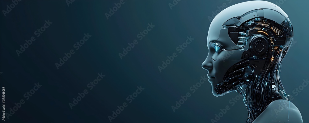 Futuristic Abstract Close-up of a Human-like Robot Profile View Futuristic Abstract Close-up of a Human-like Robot Profile View