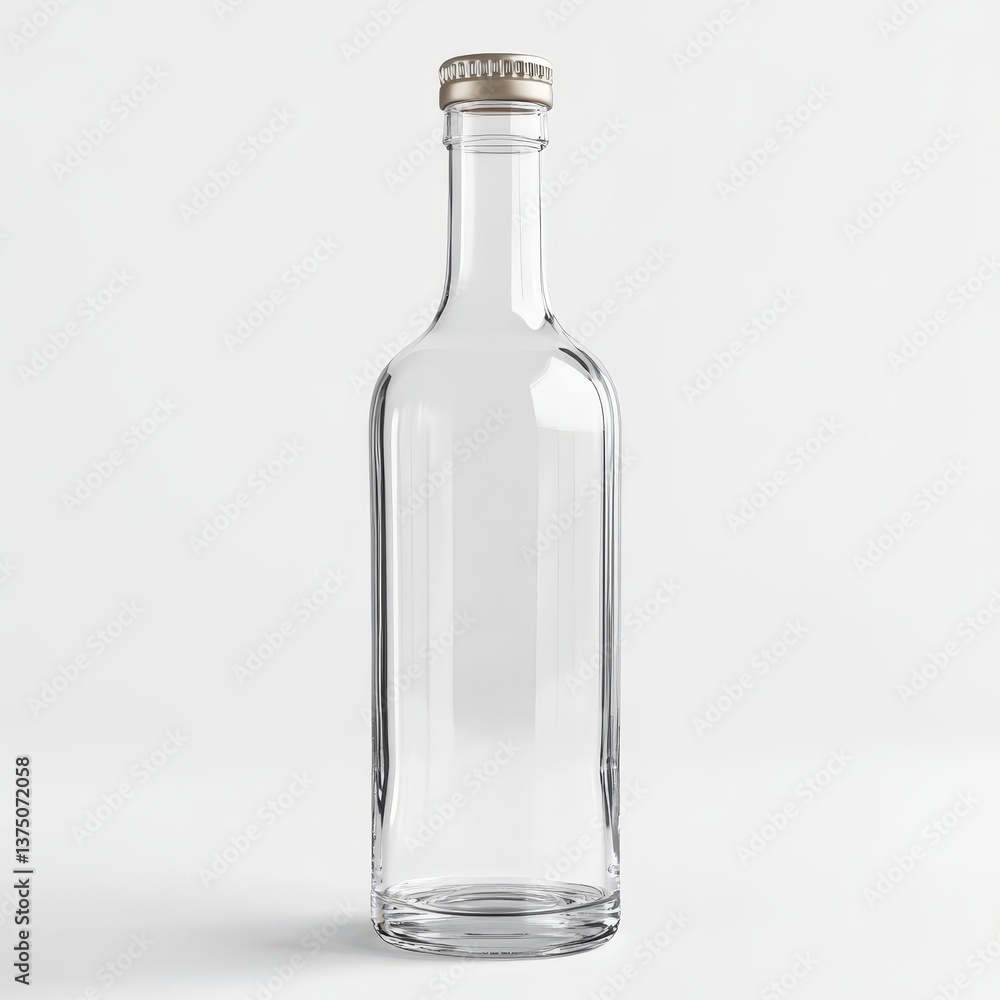 Empty Clear Glass Bottle with Silver Cap Perfect for Mockups and Product Displays Empty Clear Glass Bottle with Silver Cap Perfect for Mockups and Product Displays