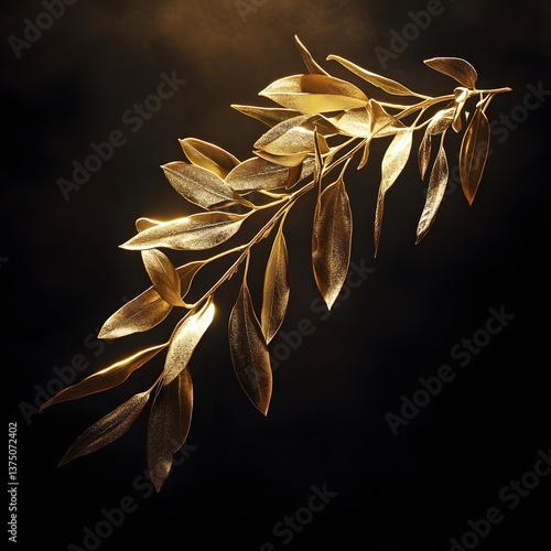Golden olive branch on dark background