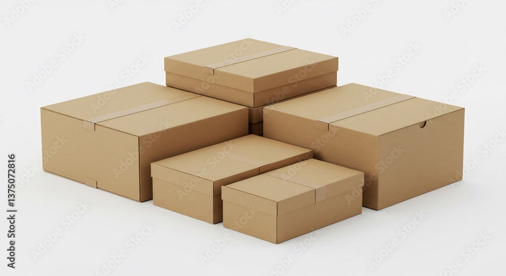 Fototapeta premium Stacked Cardboard Boxes Neutral Light Studio Shot. AI Generated