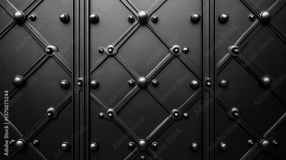 Elegant Black Metal Texture Background with Ornate Design and Studs Perfect for Industrial or Gothic Designs Elegant Black Metal Texture Background with Ornate Design and Studs Perfect for Industrial or Gothic Designs