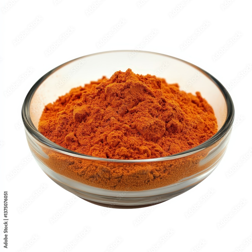A glass bowl filled with vibrant orange paprika powder spice This image is perfect for culinary websites or food blogs A glass bowl filled with vibrant orange paprika powder spice This image is perfect for culinary websites or food blogs