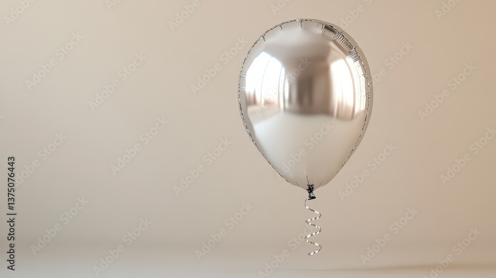 Single Silver Balloon Floating Against a Neutral Background Perfect for Celebration Designs and Festive Occasions Single Silver Balloon Floating Against a Neutral Background Perfect for Celebration Designs and Festive Occasions