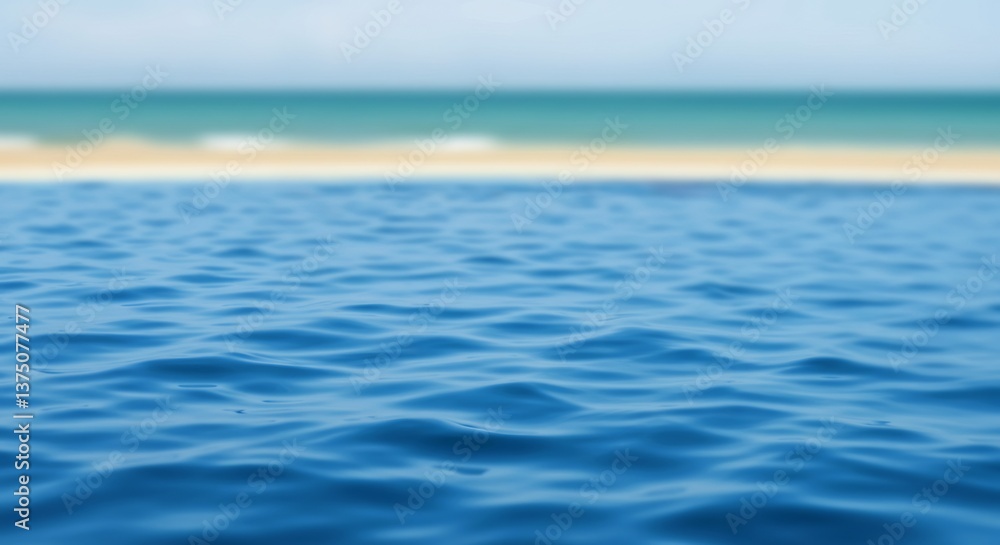 Obraz premium Calm blue pool water with blurred ocean background soft light. AI Generated