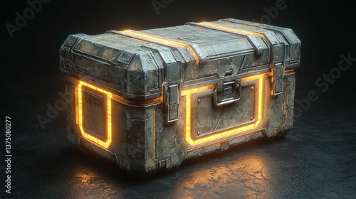 Glowing Futuristic Metal Chest: A 3D Render of a Sci-Fi Treasure Box