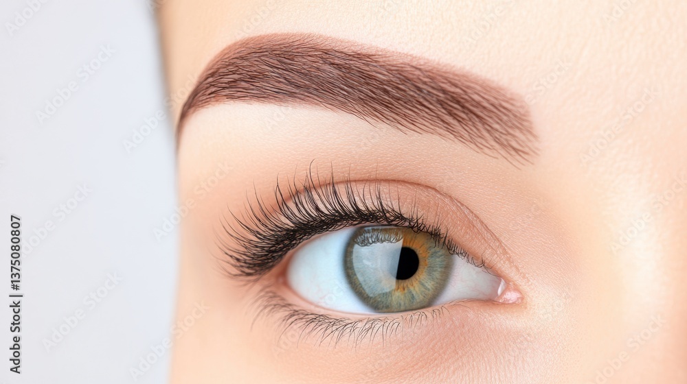 Naklejka premium Stunning Close-up of a Woman's Eye with Perfect Eyebrows and Lashes