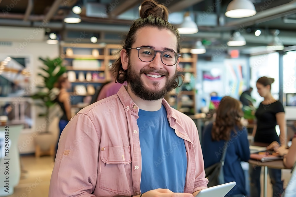 Fototapeta premium A cheerful young professional working in a modern coworking space