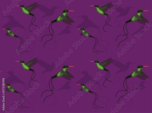 Bird Hummingbird Streamertail Cute Cartoon Character Seamless Wallpaper Background