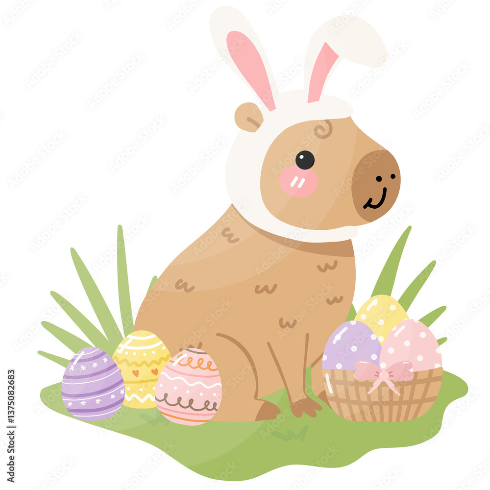 Obraz premium Capybara Bunny Easter, Happy Easter day, Cute Capybara