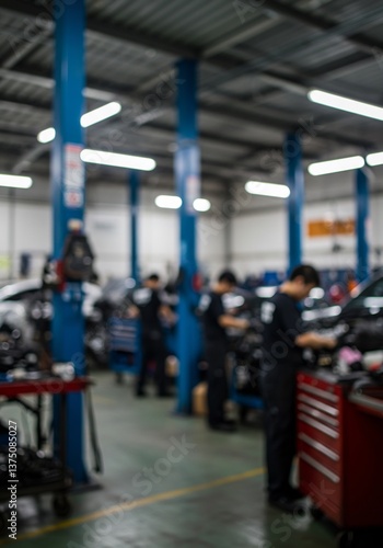 Wallpaper Mural Auto Repair Shop Workers Blurred Motion. AI Generated Torontodigital.ca
