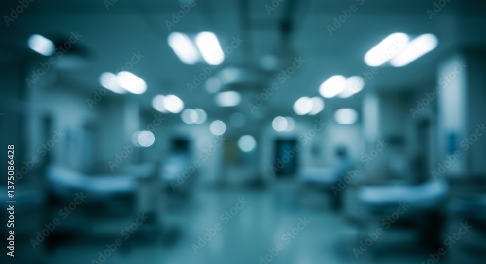 Blurred hospital corridor cool blue lighting. AI Generated Blurred hospital corridor cool blue lighting. AI Generated