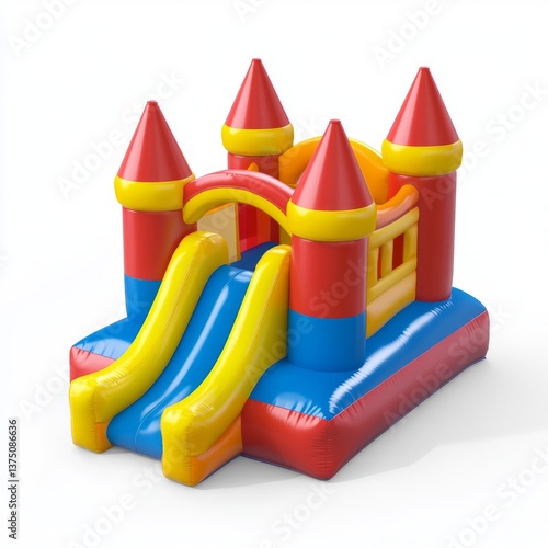 Wallpaper Mural 3D Inflatable Bouncy Castle, white background, no shadow on the ground, front view, no text or letters in the picture. Torontodigital.ca