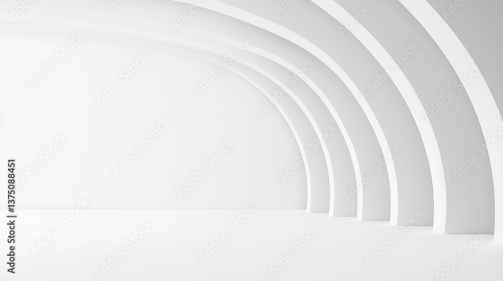 Naklejka premium 3d rendering of an empty room with a white background. the room has a curved ceiling with multiple white columns on the right side.