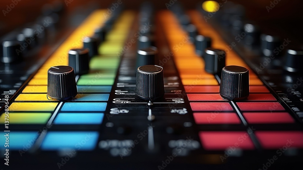 custom made wallpaper toronto digitalVibrant Music Production Console: A Close-Up View of Colorful Controls and Knobs