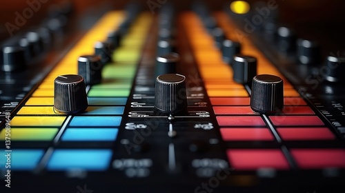Wallpaper Mural Vibrant Music Production Console: A Close-Up View of Colorful Controls and Knobs Torontodigital.ca