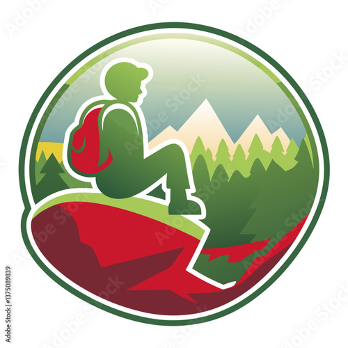 Hiker sitting on cliff sticker for adventure and exploration