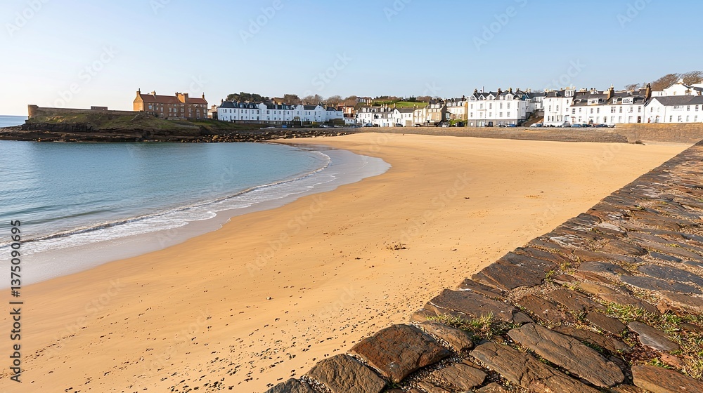 Serene beach walk coastal town landscape photography sunny environment wide angle coastal relaxation Serene beach walk coastal town landscape photography sunny environment wide angle coastal relaxation