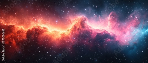 Vibrant cosmic watercolor illustration. Colorful space background with stars. Mystical magic background with stars, galaxies, universe in pink and blue colors. Space galaxy background