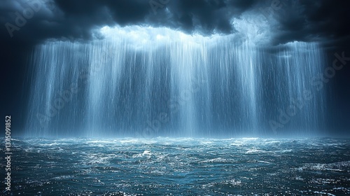 Oceanic Downpour: A Dramatic Seascape Under a Stormy Sky