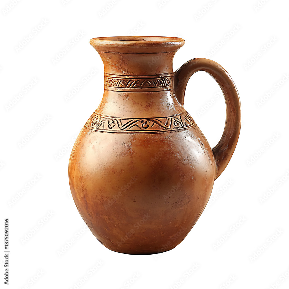 On a transparent background, a brown earthenware jug, high resolution PNG file On a transparent background, a brown earthenware jug, high resolution PNG file