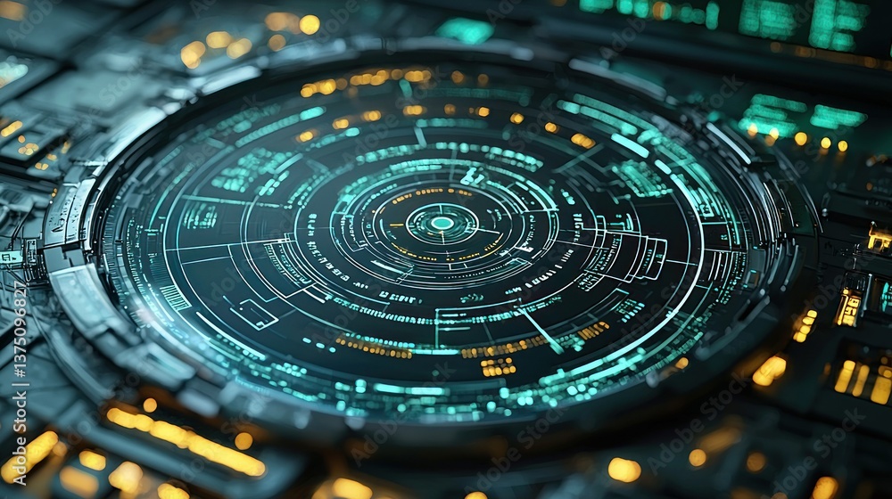 Futuristic Technological Interface: A Close-Up of a High-Tech Circular Display Futuristic Technological Interface: A Close-Up of a High-Tech Circular Display