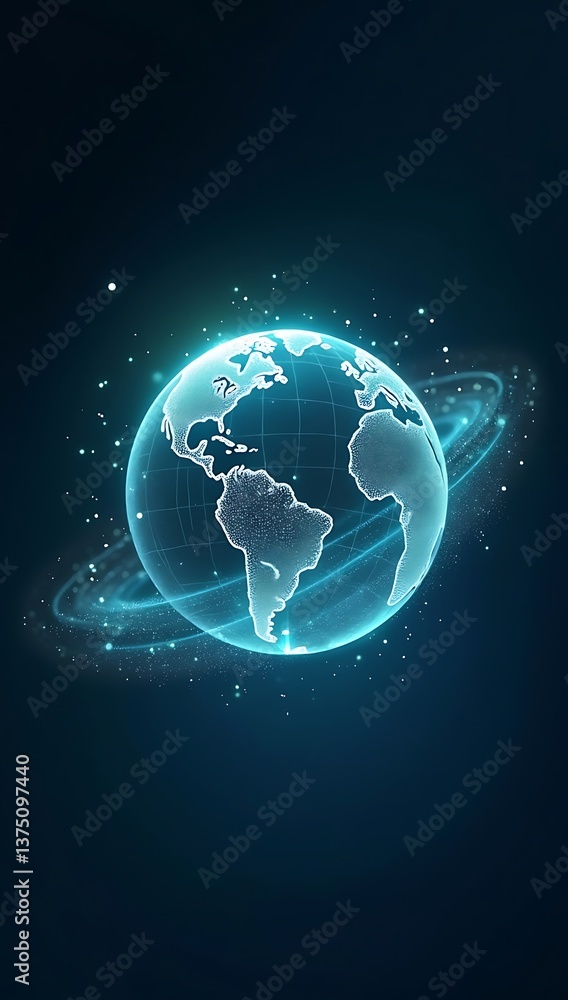 Fototapeta premium Holographic Digital Globe with Connected Data Streams, Representing Global Connectivity 
