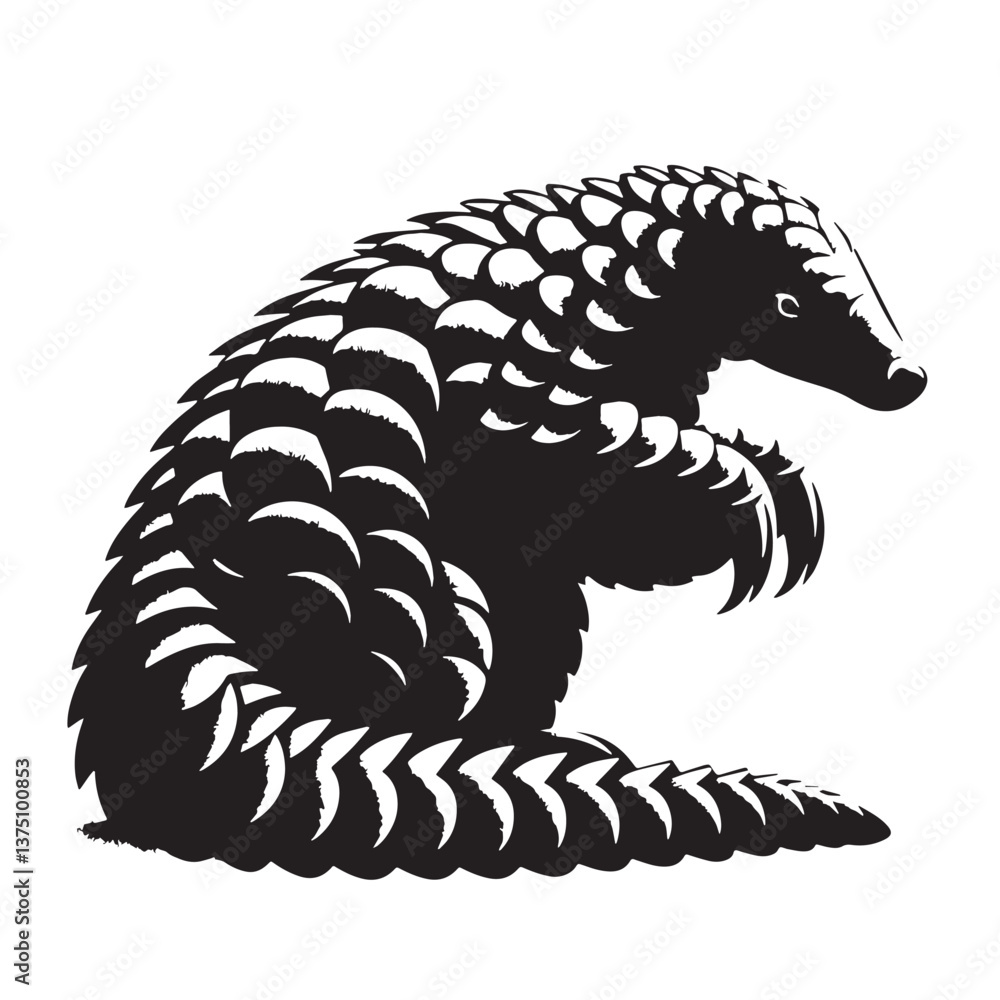 Black Pangolin Silhouette Vector, High Quality Illustration on White Background Black Pangolin Silhouette Vector, High Quality Illustration on White Background