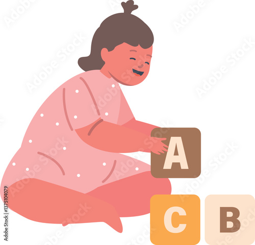 Kid playing abs toy blocks vector illustration