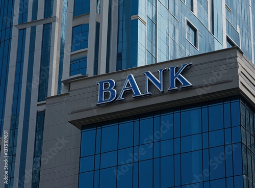 Modern Bank Building Exterior with Prominent Signage of BANK
