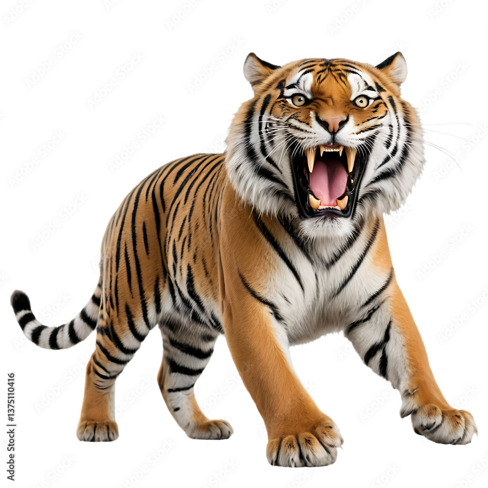 Obraz premium A Fierce Tiger Mid Roar, Sharp Fangs Exposed, with Intense Eyes and Powerful Presence