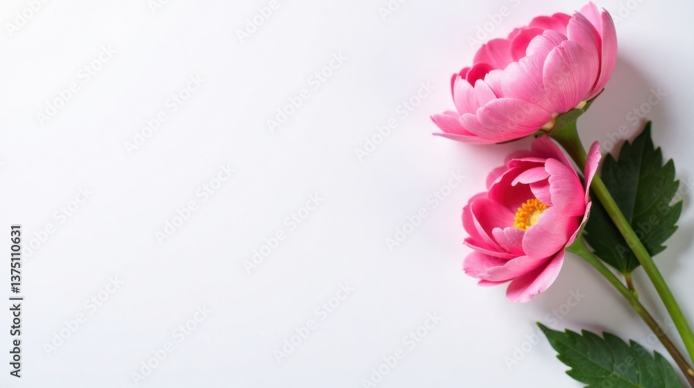 Delicate Pink Blooms on a Pristine White Background, a Simple Yet Elegant Floral Arrangement Perfect for Festive Occasions and Celebrations Delicate Pink Blooms on a Pristine White Background, a Simple Yet Elegant Floral Arrangement Perfect for Festive Occasions and Celebrations
