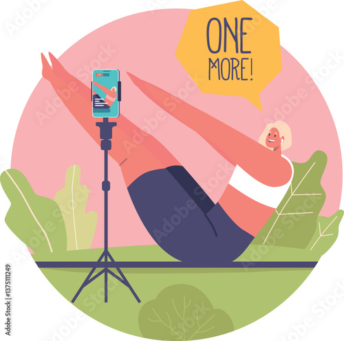 Pilates blogger recording training vector illustration
