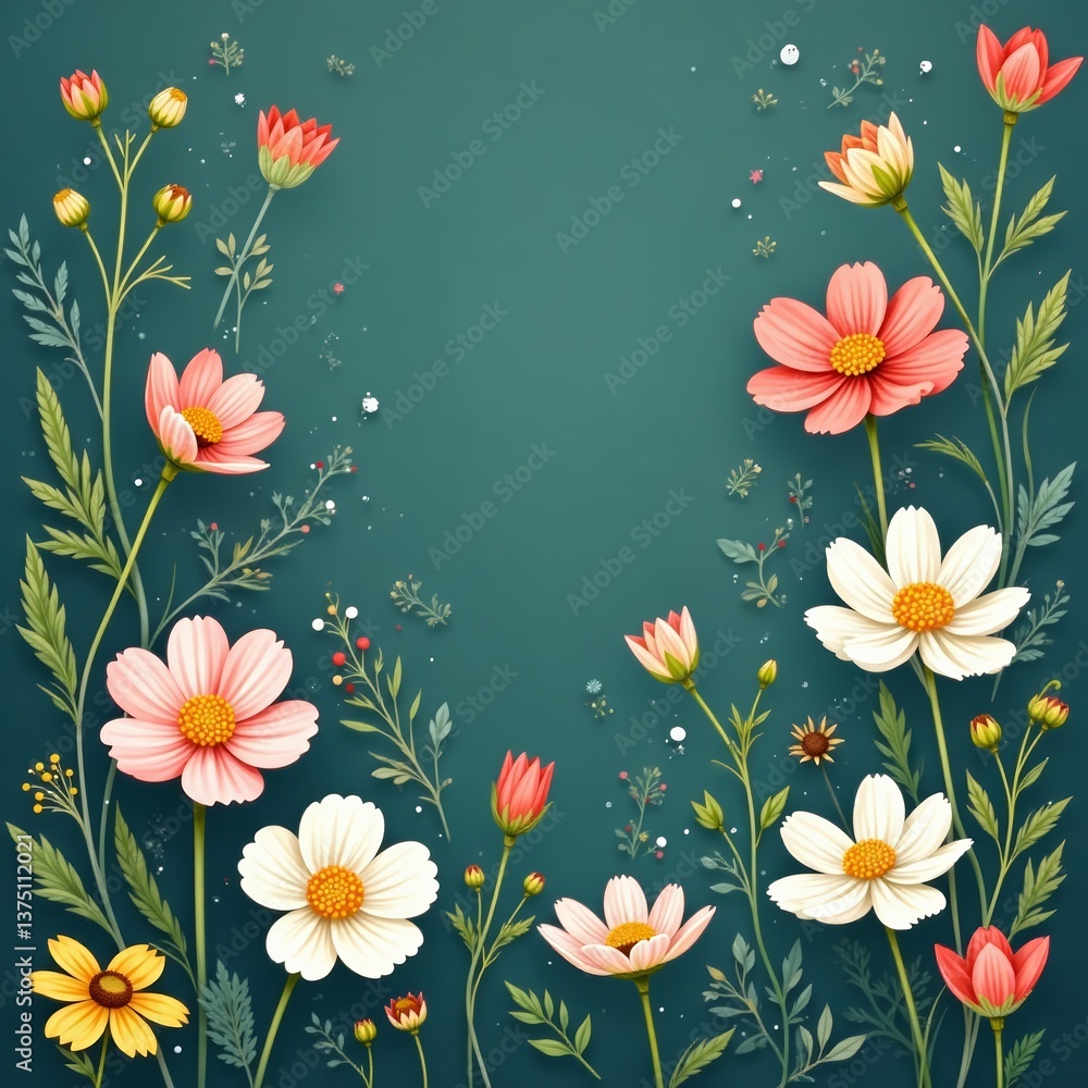 Fototapeta premium Hand-painted delicate wild flowers in a meadow seamless background, perfect for textiles and stationery, textiles, hand-painted
