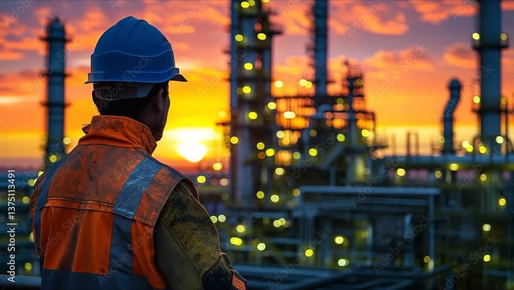 construction worker at sunset