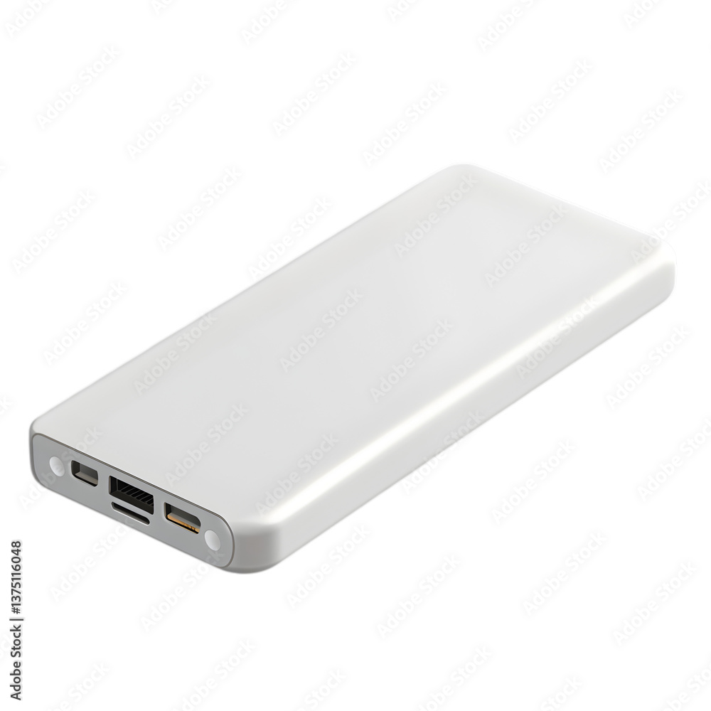 A portable power bank with a modern design, isolated on transparent background A portable power bank with a modern design, isolated on transparent background