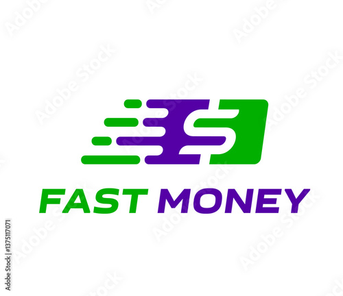 Fast money transfer icon. Quick cash exchange, pay and credit. Vector digital wallet emblem with dollar symbol and speed lines. Financial transaction sign for financial or fintech company services