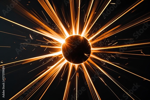 Sun Flare Explosion on Dark Background with Glowing Light Effects
