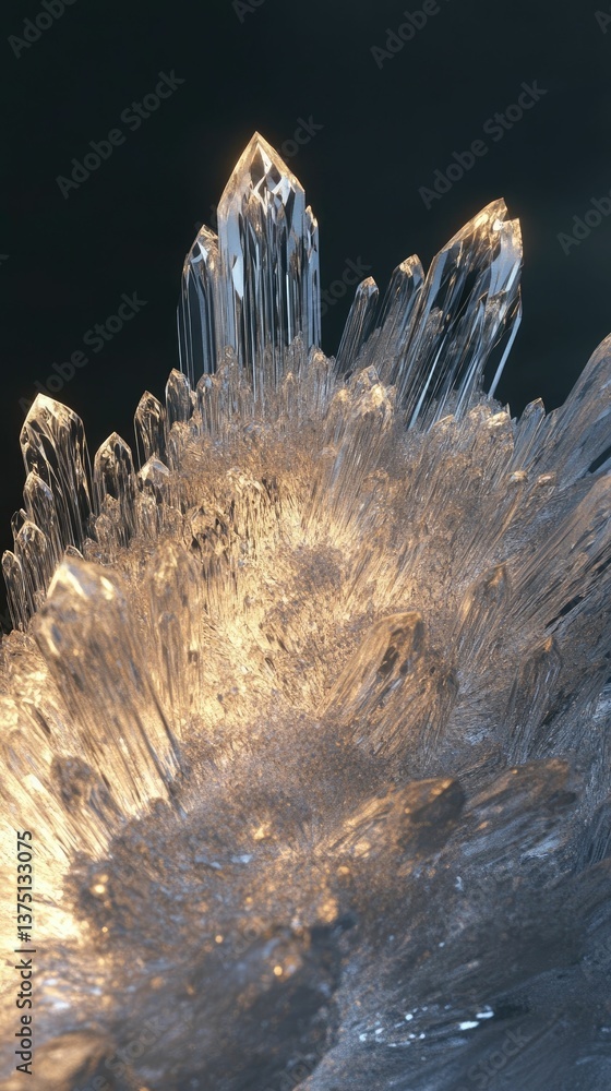 Fototapeta premium Illuminated crystalline formations, textured, abstract.