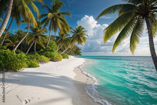 Tropical Island Getaway with Soft White Sand Beaches Lush Palm Trees and Pristine Blue Waters for Perfect Relaxation