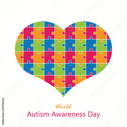 World Autism Awareness Day vector, illustration. April 2nd. Autism spectrum disorders. Color puzzle blocks design.