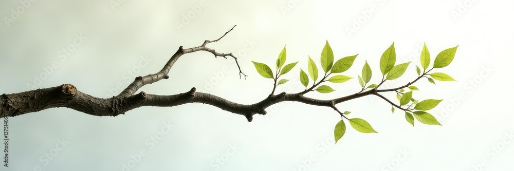 Delicate branch with twisted trunk on white background, forest, foliage, nature Delicate branch with twisted trunk on white background, forest, foliage, nature