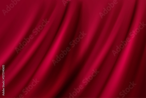 Deep red satin fabric with soft, flowing folds, digital design.  Smooth texture, uniform color background.  Luxurious textile rendering, elegant draping effect.