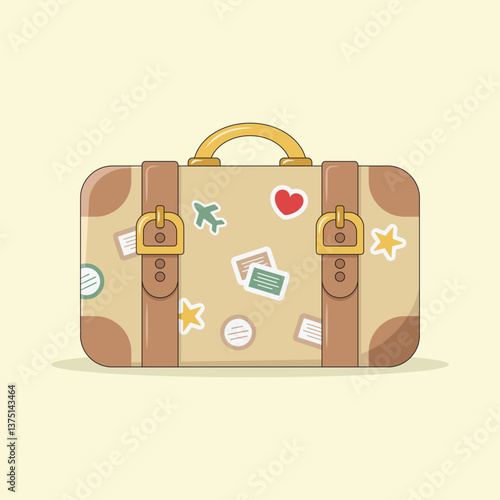 Vintage old fashion travel bag with stickers vector illustration.